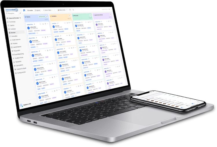 Painel RanoverChat exibido em notebook e celular