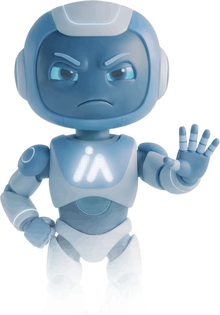 Rover, o assistente de IA do RanoverChat, fazendo sinal de pare